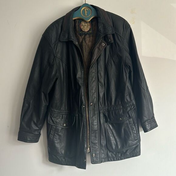 Vintage Leather Members Only Jacket Beautiful Pheasant Print Lining - M - Picture 1 of 8